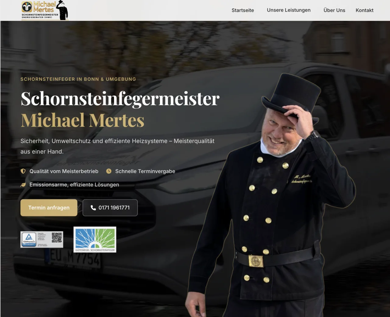 Webseite für Schornsteinfeger Mertes